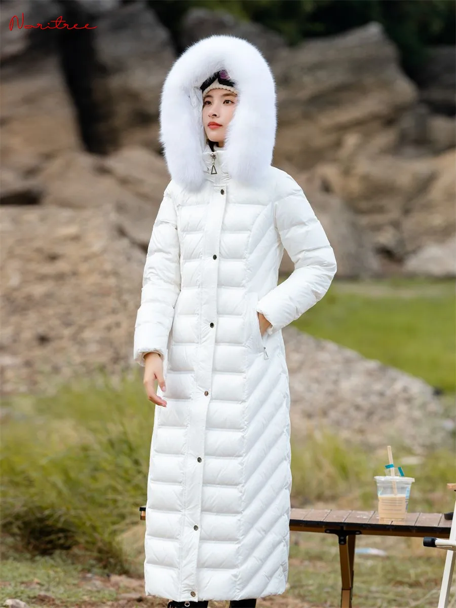 S-4xl Winter 125cm Frauen Mäntel x-lang Enten Daunen Mäntel weiblich dickere warme Pelz mäntel große echte Fuchs Fell Kapuze Parkas wy1599