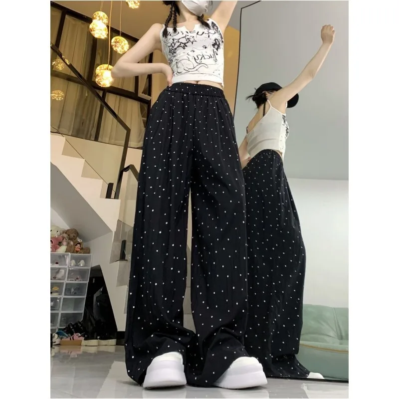 Sleeping Pants Women Trousers Polka Dots Solid Color Fashionable Straight-Leg Trousers Breathable Lounge Pants Pajama Pants view 5