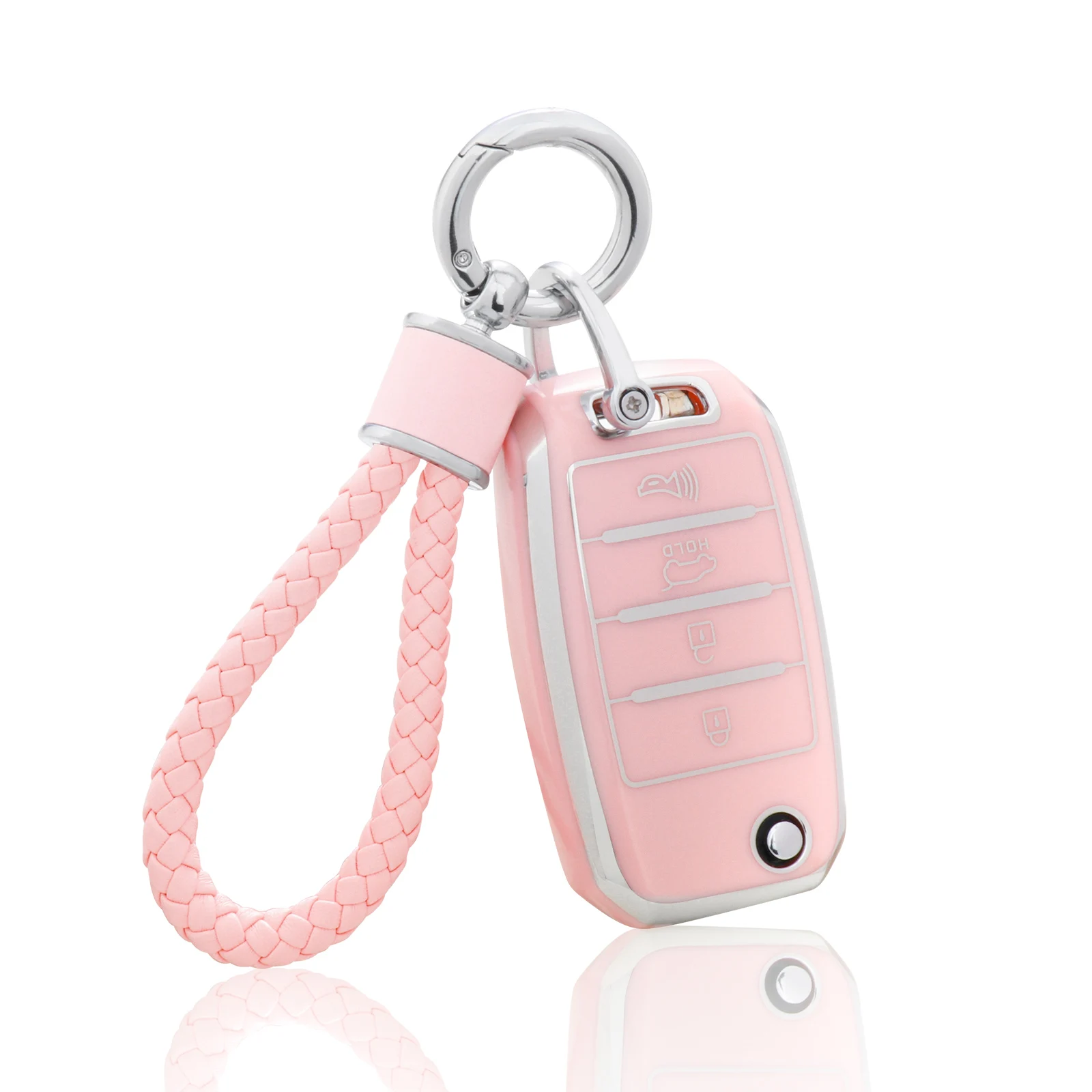 for Kia Key Fob Cover with Keychain, Pink Soft TPU Key Case Fit for Kia Sedona Rio Optima Soul Sportage Sorento Carens Flip Key