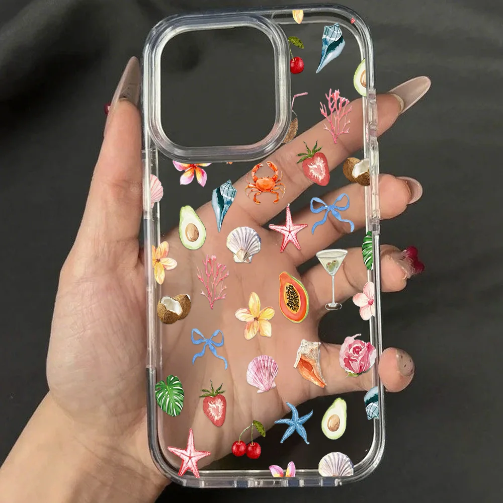 Casing Ponsel Kartun Lucu Ins untuk iPhone 11 Funda iPhone 15 13 16 12 14 Pro Max Penutup Belakang Stroberi Kelinci Transparan TPU Lembut