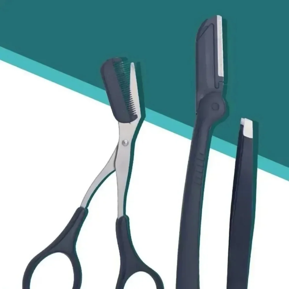 Stainless Steel Eyebrow Scissors Clips Comb Set 3pcs Trimmer Tool for Women Precision Eyebrow Shaping Tweezers Kit