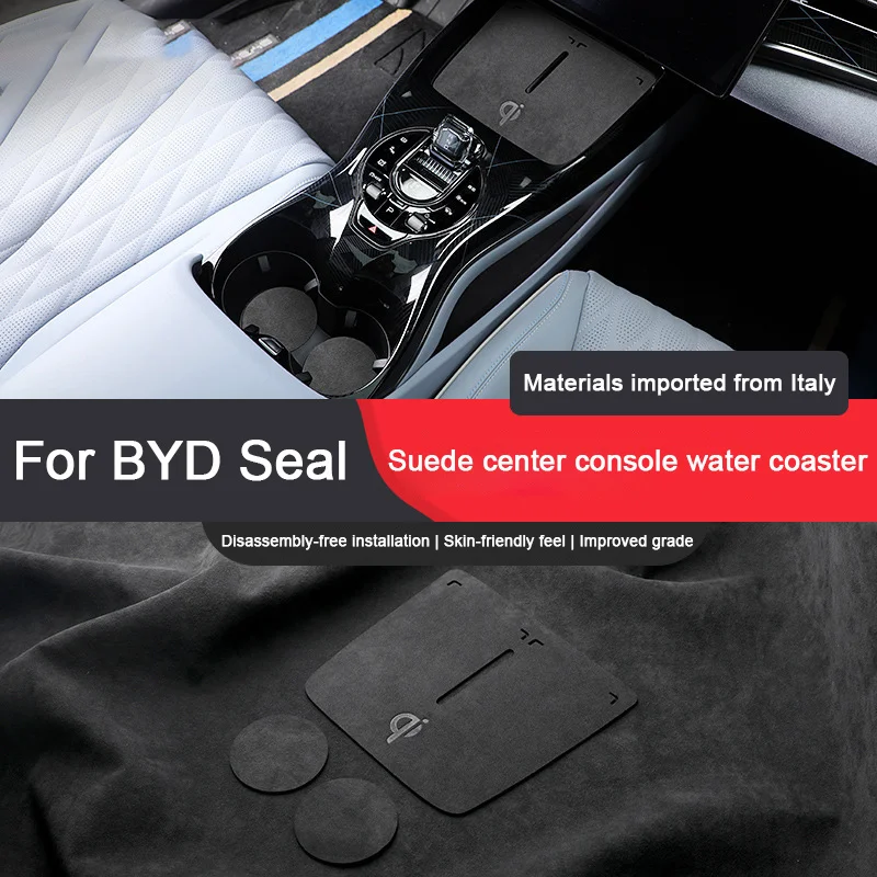 

3 шт. для BYD Seal Atto 4, алькантара, замша, нескользящая чашка для воды, центральная консоль, беспроводная зарядная панель, коврик с пазами, внутренний аксессуар