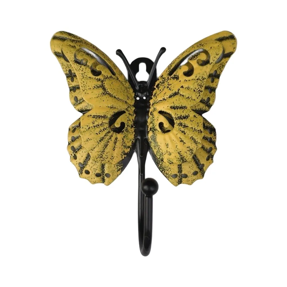 Hand Painted Butterfly Hook for Indoor Walls Vintage Rustic Charm Solid Cast Iron Build 11x12.5x1.5cm Includes Mounting Hardware