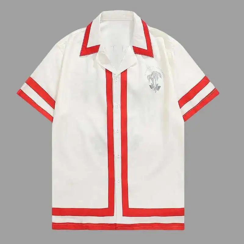 Camicia da uomo Casual a maniche corte con stampa retrolettera di colore verde a contrasto camicia Streetwear Camisa Masculina Moda Hombre