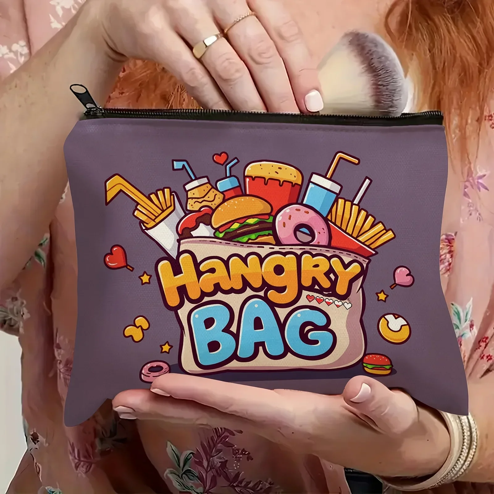 Snack Storage Pouch - Quirky Food-Themed Makeup Bag With Vibrant Fast Food Graphics, Durable Fabric Travel Cosmetic Organizer