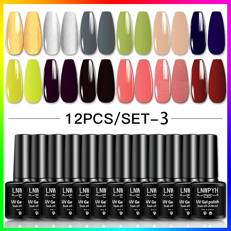 LNWPYH 12 unids/set esmalte de uñas de Gel Kit de Gel de uñas profesional con Gel UV semipermanente remojo Kit de Arte de uñas barniz para manicura
