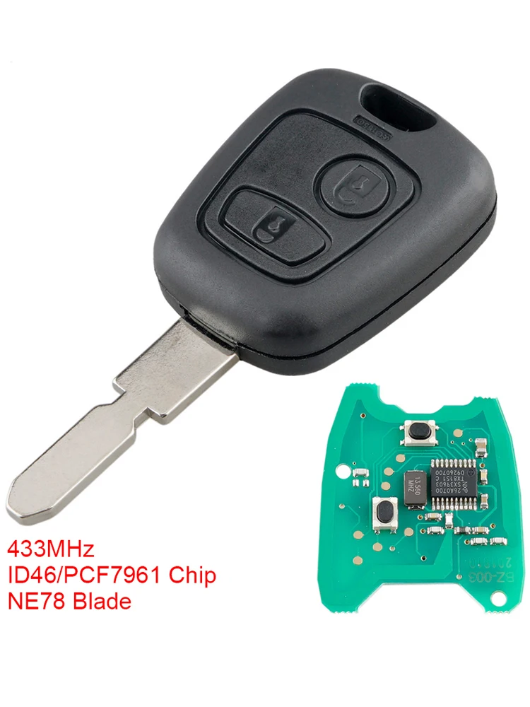 433Mhz 2Buttons Car Remote key with ID46 / PCF7961 Chip and NE78 Blade Fit for Peugeot 406 407 408 607