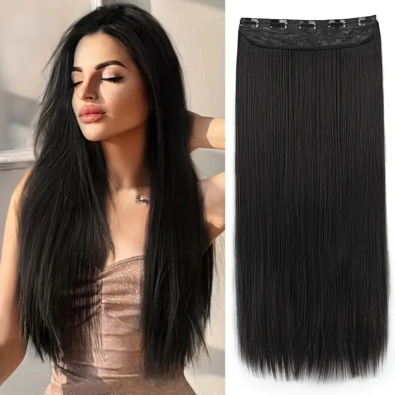 20-40 Inch Women\'s Clip-In Hair Extensions,  Long Straight Synthetic Hairpiece, 5 Clips, One Piece, 3/4 Full Head Coverage