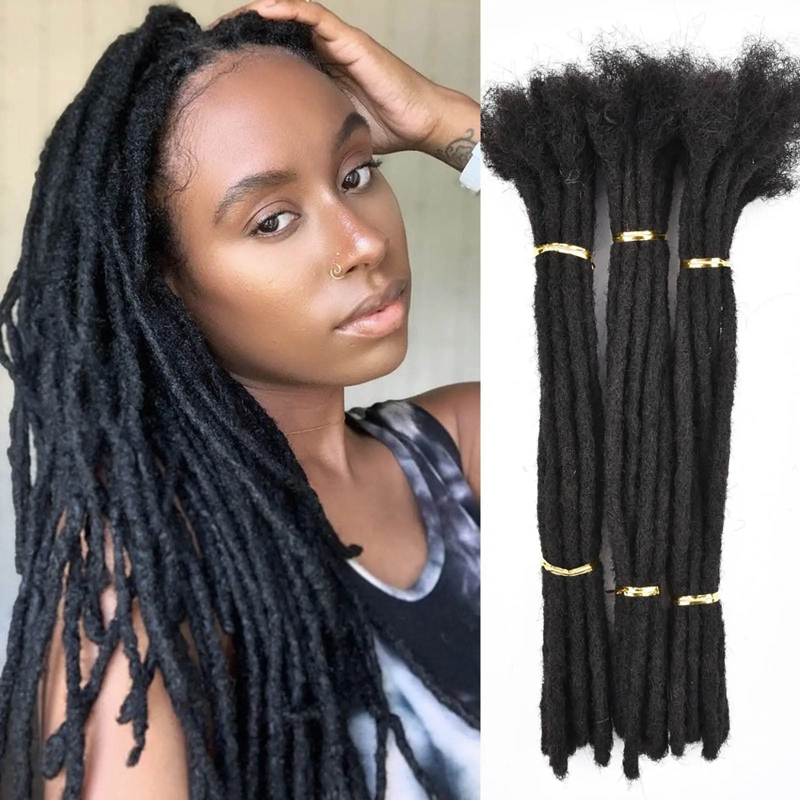 Dreadlocks Brazilian Real Human Hair Strand Crochet Braid Hair Loc Extension 0.6cm Afro Kinky Braiding Handmade locks Wholesale