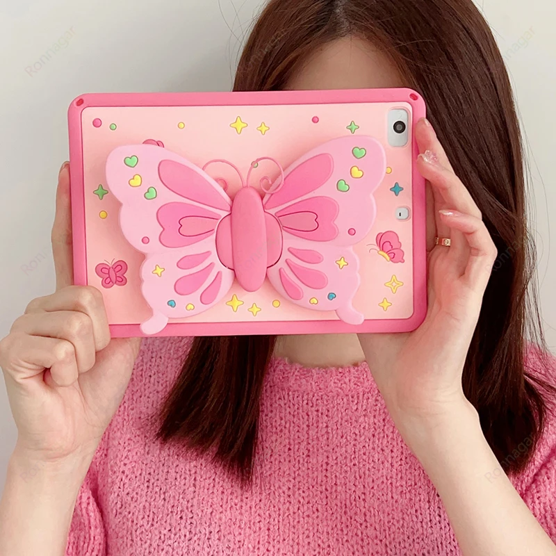 3D Butterfly Case for Apple iPad 9th 8th 7th Generation 10.2 2021 2020 2019/iPad Air/Pro 10.5/10.9/pro11/Mini Silicone Kids Case