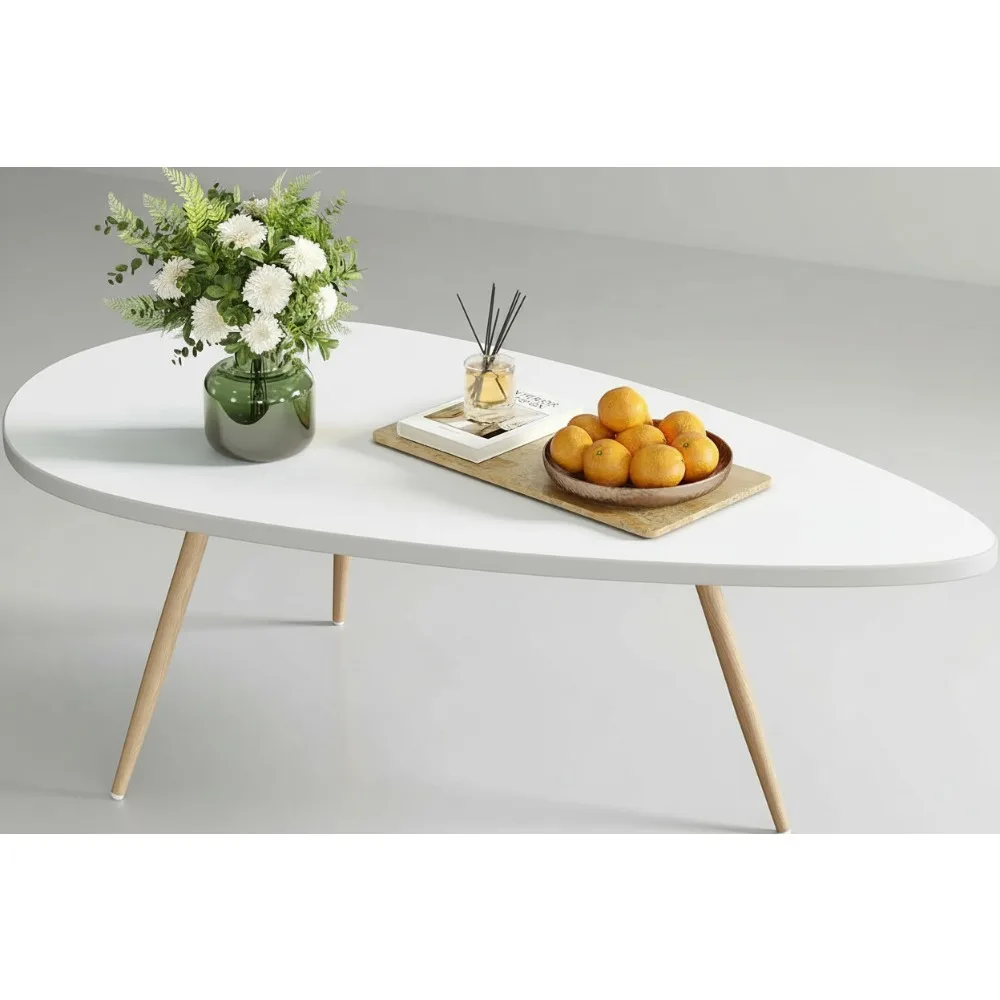 

Modern White Oval Coffee Table for Living Room Small Space Minimalist Design Easy Assembly 42.5" W x 22.2" D