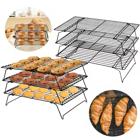Stainless Steel 3 Layer Foldable Non Stick Wire Grid Cake Cooling Rack Baking Tray Oven Pizza Bread Holder BBQ Shelf Kitchen