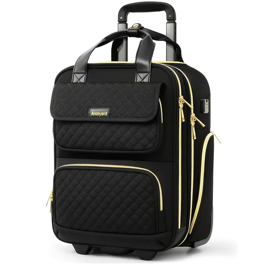 

Carry On Luggage with Wheels, Airline Approved Personal Item Bag, 17Inch Multifunctional Rolling Bag, Lightweight Overnight Suit