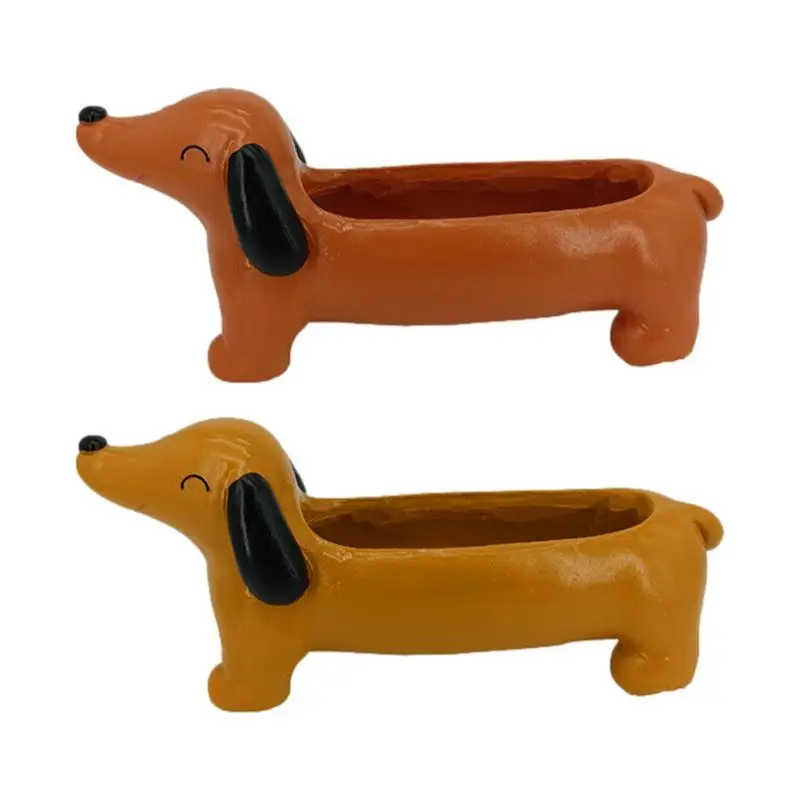 

Dachshund Planter Cactus Planter Pots Resin Weather Resistant Handmade Whimsical Garden Accent Succulent Planter For Outdoor