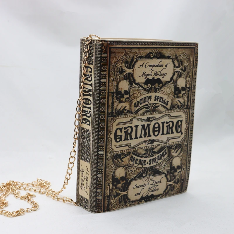 Bolsa de ombro crossbody com aparência de livro com capa de livro gótico mágico Grimoire