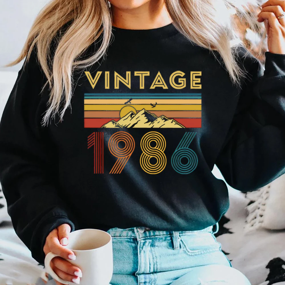 

Свитшот на 40-летие, винтажная рубашка 1986 года, подарок на день рождения для женщин, свитер с надписью Happy Birthday, женский топ на 40-летие, милый свитшот