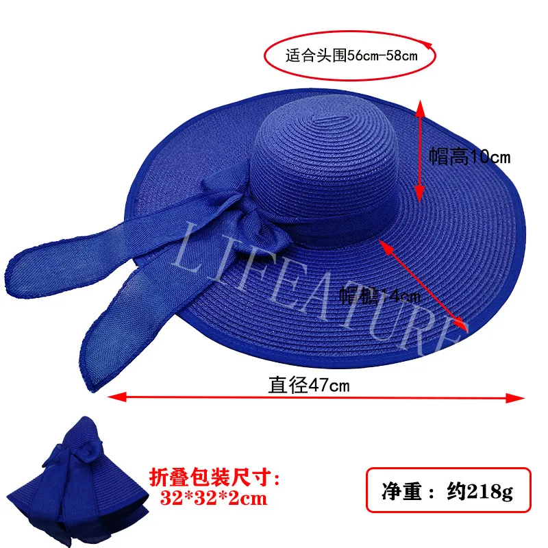 Summer Women Straw Hat Bowknot Wide Brim Floppy Panama Hats Female Lady Outdoor Foldable Beach Sun Cap