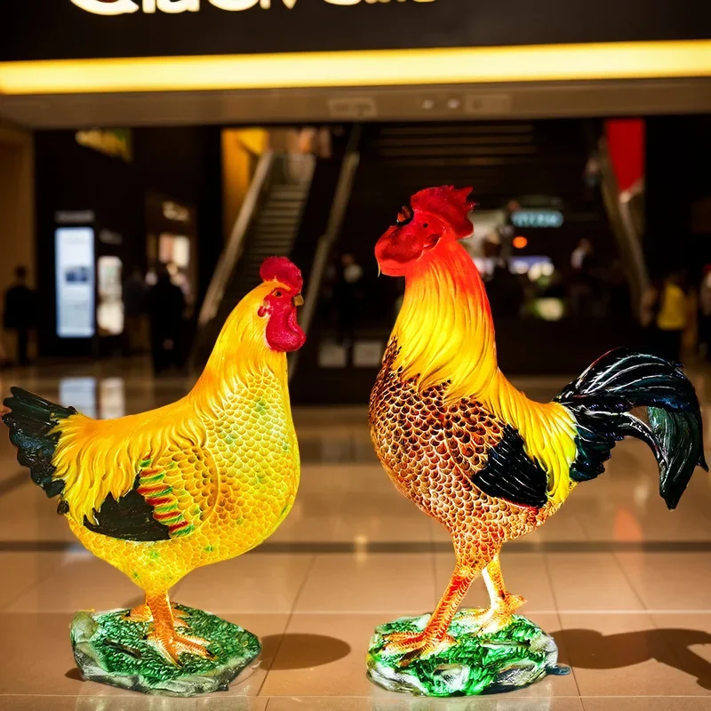 Simulation big rooster lamp ornament reed chicken sculpture outdoor store door glowing hen floor decoration
