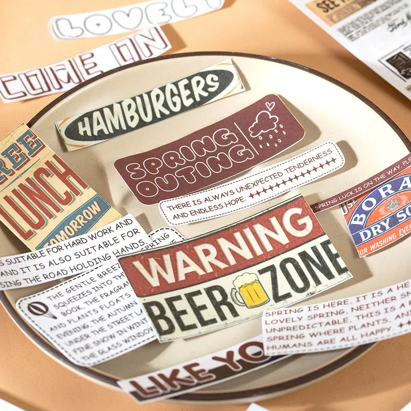 20 Sheets/pack Retro English Lable Sign Characters Letters Collage Washi Paper Sticker Book for Scrapbooking Junk Journal Diary