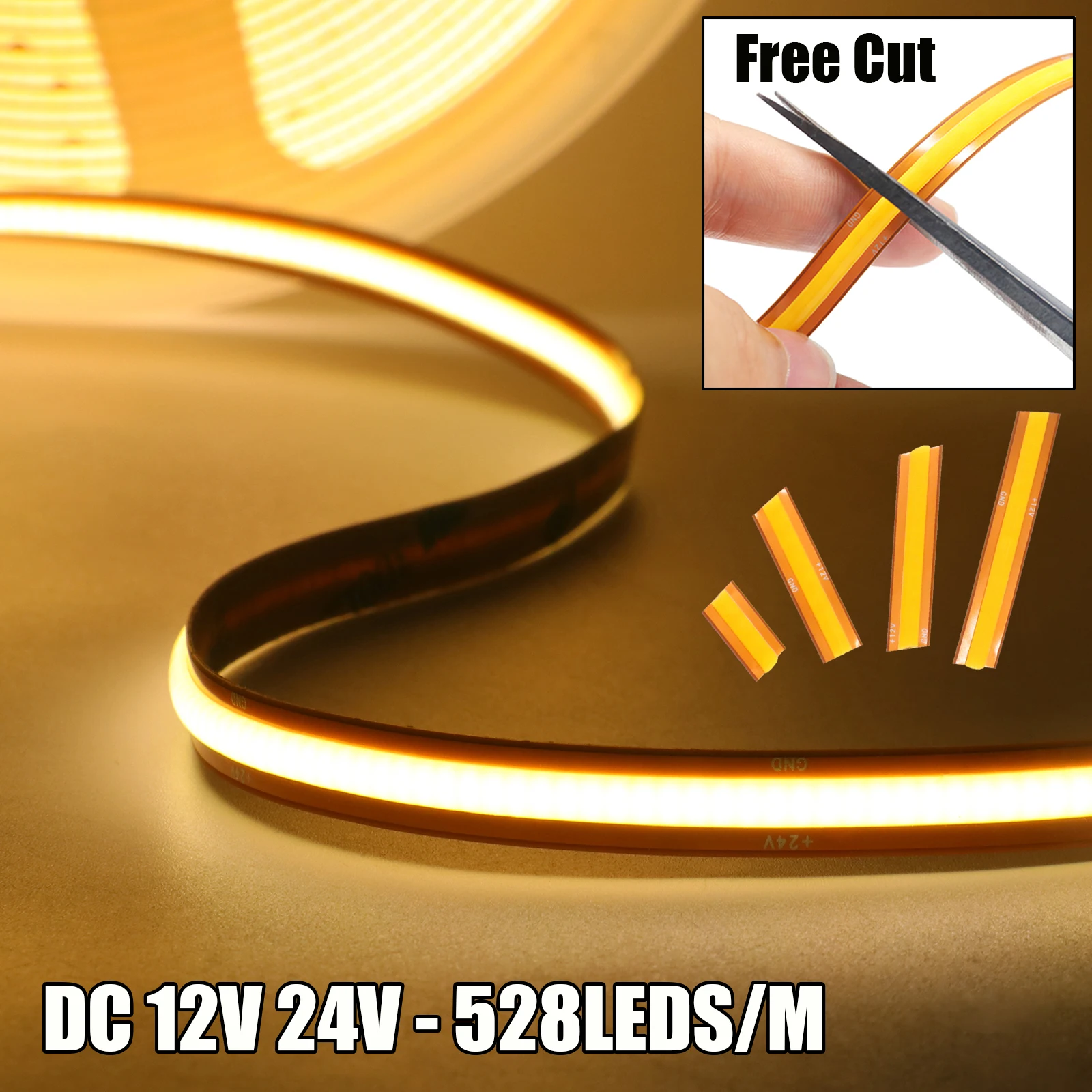 Free Cut LED Strip DC 12V 24V Super Bright 528LEDS/M Self Adhesive Flexible Ribbon Strip Light For Home Decor 0.5M 5M 10M