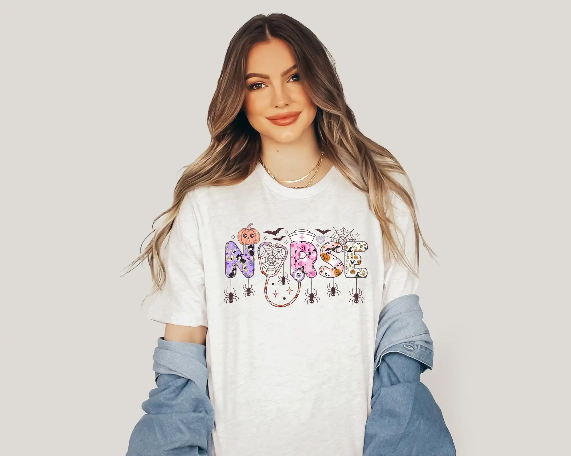 T-shirt d'infirmière d'Halloween, pull mignon, saison effrayant, sweat-shirt rétro RN