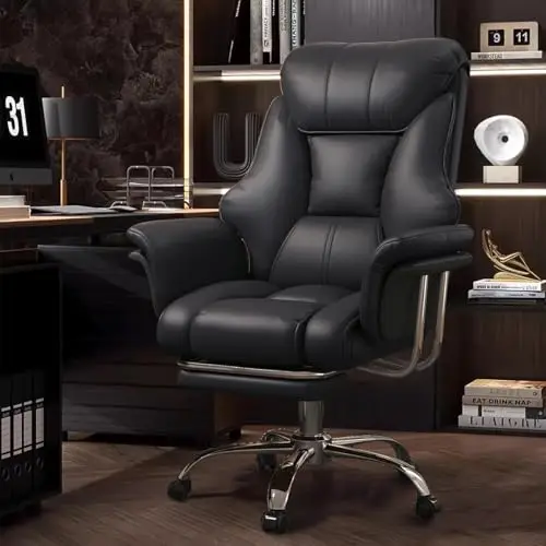 Big and Tall Office Chair Wide Seat Ergonomic Leather Executive Desk Chair with Leg Rest, Heavy-Duty 550 lbs Adjustable