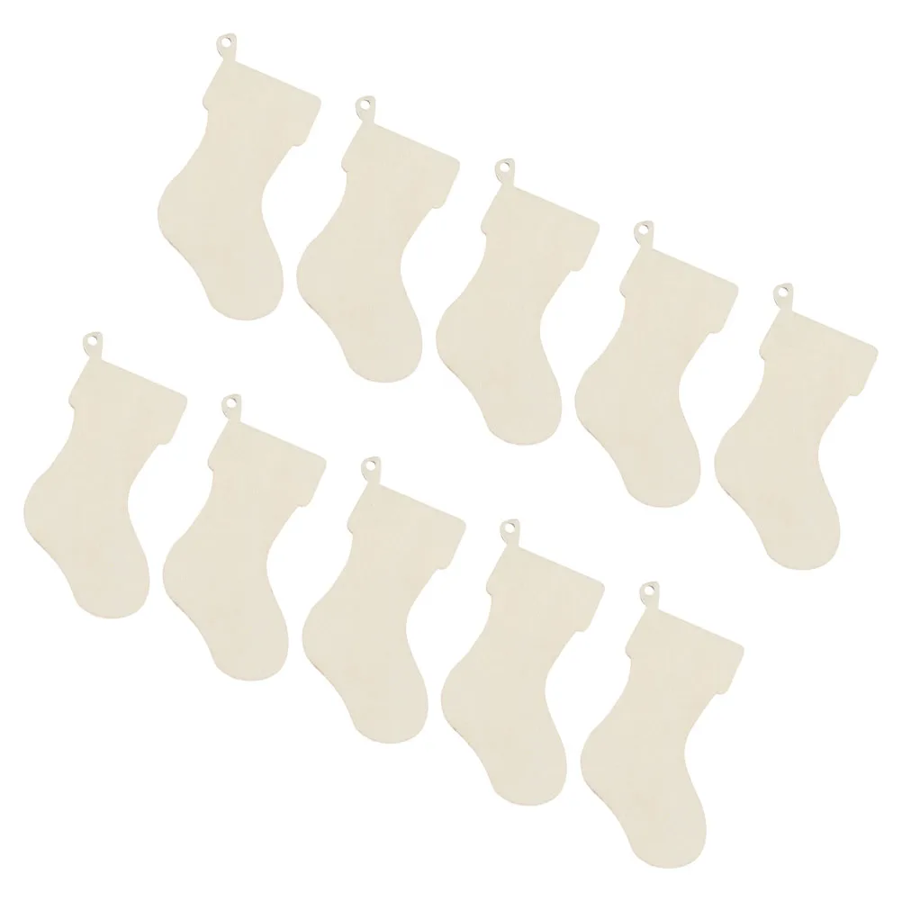 

10pcs Christmas Stocking Wooden Cutouts Unfinished Diy Ornaments Blank Wood Crafts For Holiday Tree Decorations Party Wedding