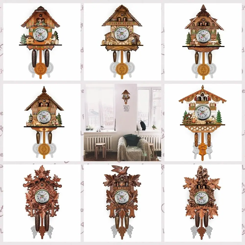 

Forest Tower Wood Pendulum Vintage Clocks Silent Vintage Wood Wall Clock Realistic Pattern 3D Chiming 3D Chiming Clock Bedroom