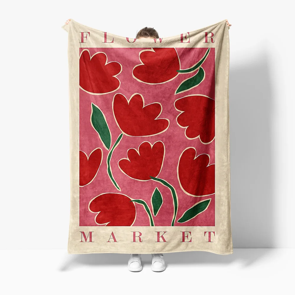 

Red Tulip Print Fleece Blanket Soft Cozy Throw Blanket for Sofa Bed Decoration Gift