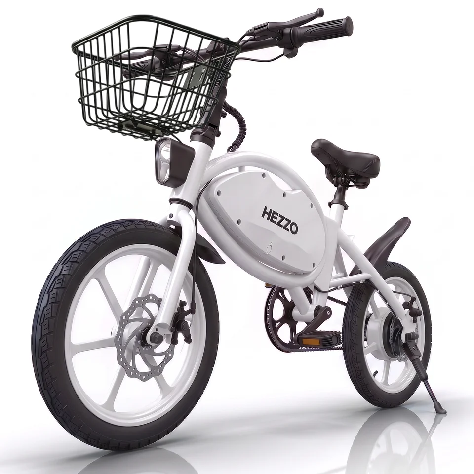 HEZZO T8pro Foldable Electric Bike for Adults 48V 500W Peak 750W Brushless Motor 16Inch Carbon Steel E-Bike 10.4Ah Lithium Battery 16Mph 22Mph Range Dual Disc Brakes LED Headlight Commuter Folding Hybrid Bike With Basket image 5