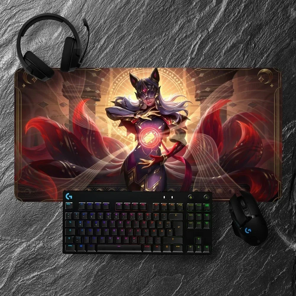 Bantalan Mouse anti selip, bantalan Mouse Pad besar anti selip, matras Gaming, bantalan tulis Keyboard untuk LOL Ahri