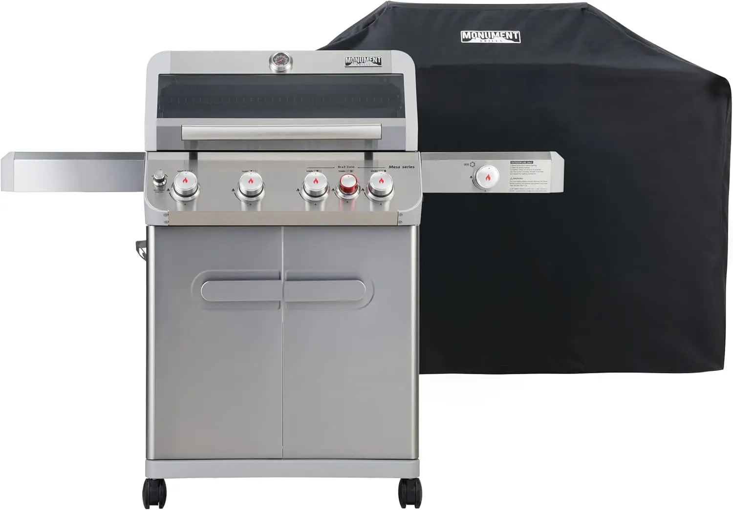 

Outdoor Stainless Steel 4-Burner Propane Gas Grill, 62,000 BTU Patio Barbecue with Side Burner, Infrared Technology, Knob Controls, Includes BBQ Cover