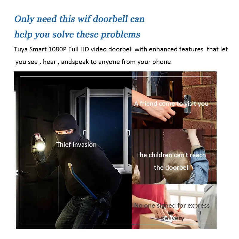 Tuya Wireless Visual Doorbell Door Peephole Camera Digital Peephole Viewer 1080P HD PIR Motion Detection Night Vision Non-punch