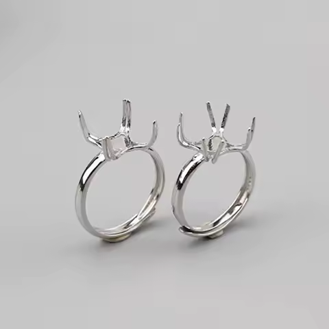 925 Sterling Silver 8 Claw Ring Blanks Adjustable Bases for Irregular Gemstones Cabochon Settings DIY Rings Jewelry Making