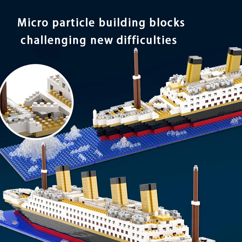 Micro particle building block assembly toy Titanic giant male and female puzzle cruise ship model children\'s toy