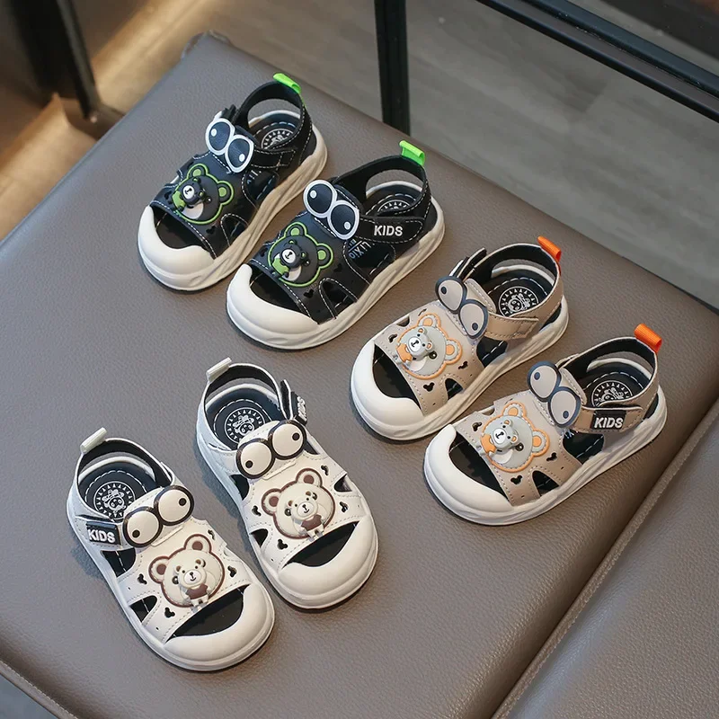 Children Sandals for Boys 2024 Summer New Fashion Cute Bear Soft Sole Comfortable Cut-outs Anti-kick Casual Baby Walking Shoes