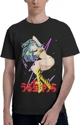 Camiseta de Anime urusi Yatsura para hombre, Tops de cuello redondo de verano, camiseta informal de manga corta, negro