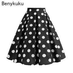 Summer 50s Polka Dot Pattern Skirt Runway Vintage Rockabilly Sundress Black Red Women Pinup High Waist  A Line Skater Streetwear