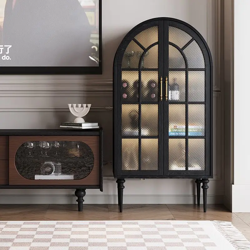 

French retro glass door solid wood wine cabinet, living room home American display cabinet, locker next to TV cabinet