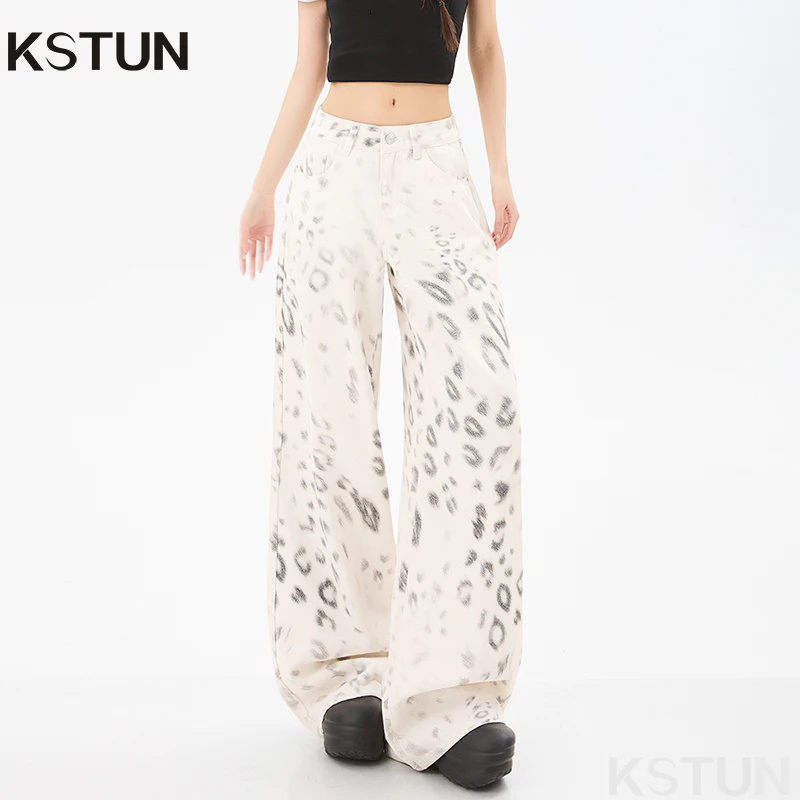 

KSTUN 2026 Wide Leg Jeans For Women 100% Cotton Personalized Printing Design Baggy Pants Loose Fit Long Trousers Spring Trendy