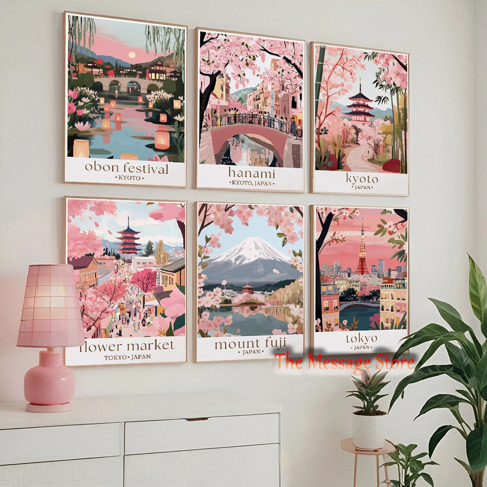 Japanese Culture Lifestyle - 東京フラワーマーケット日本の花祭り祭り日本文化富士山東京ポスターキャンバス絵画壁絵家の装飾