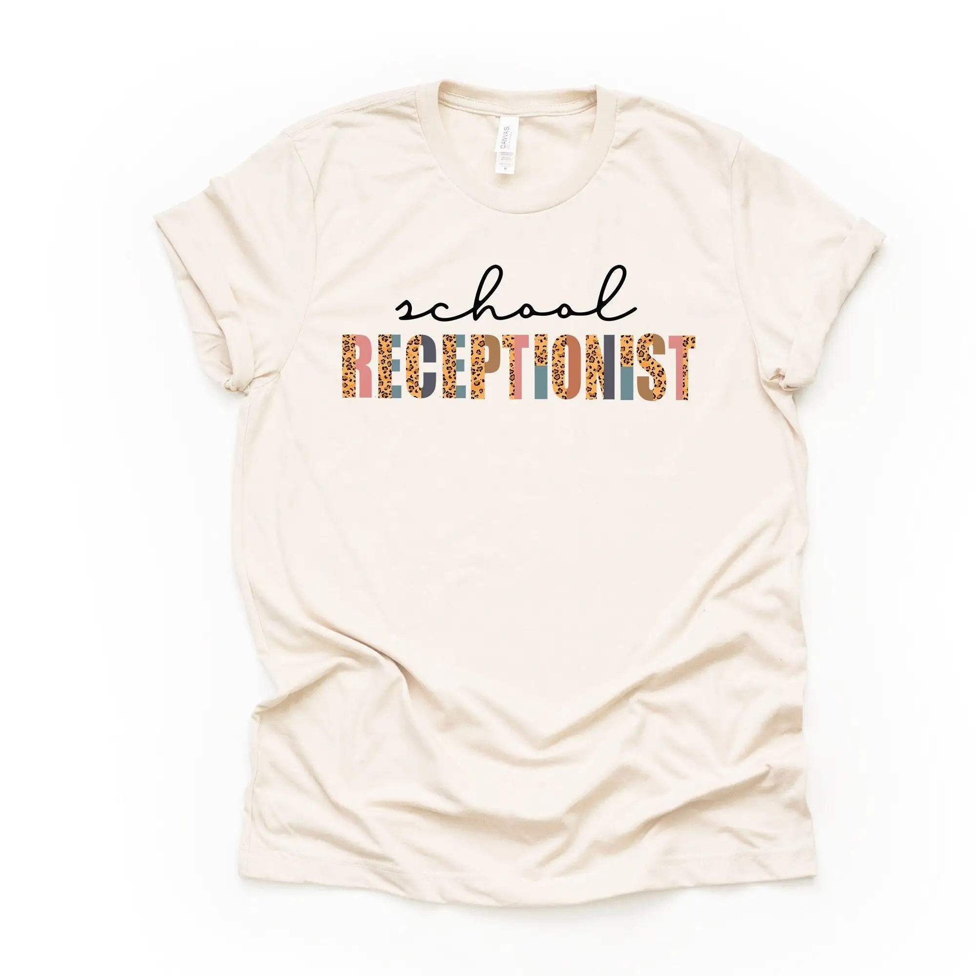 School Receptionist T Shirt Cute Leopard Print Design On Premium Bella Canvas Unisex 3 Colors Plus Size