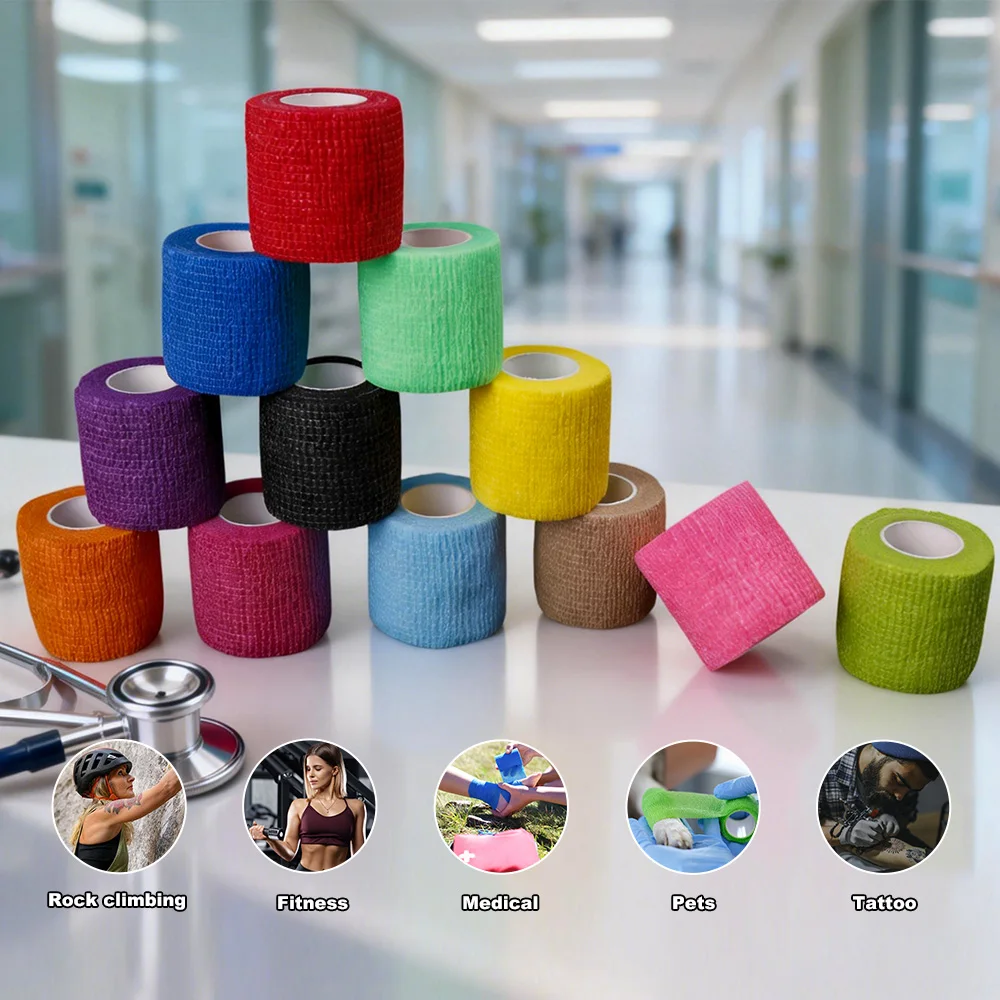 Tattoo Grip Bandage Colorful Self-Adhesive Bandage Cohesive Tattoo Grip Wrap for Tattoo Artists Sports Medical Pets Supplies
