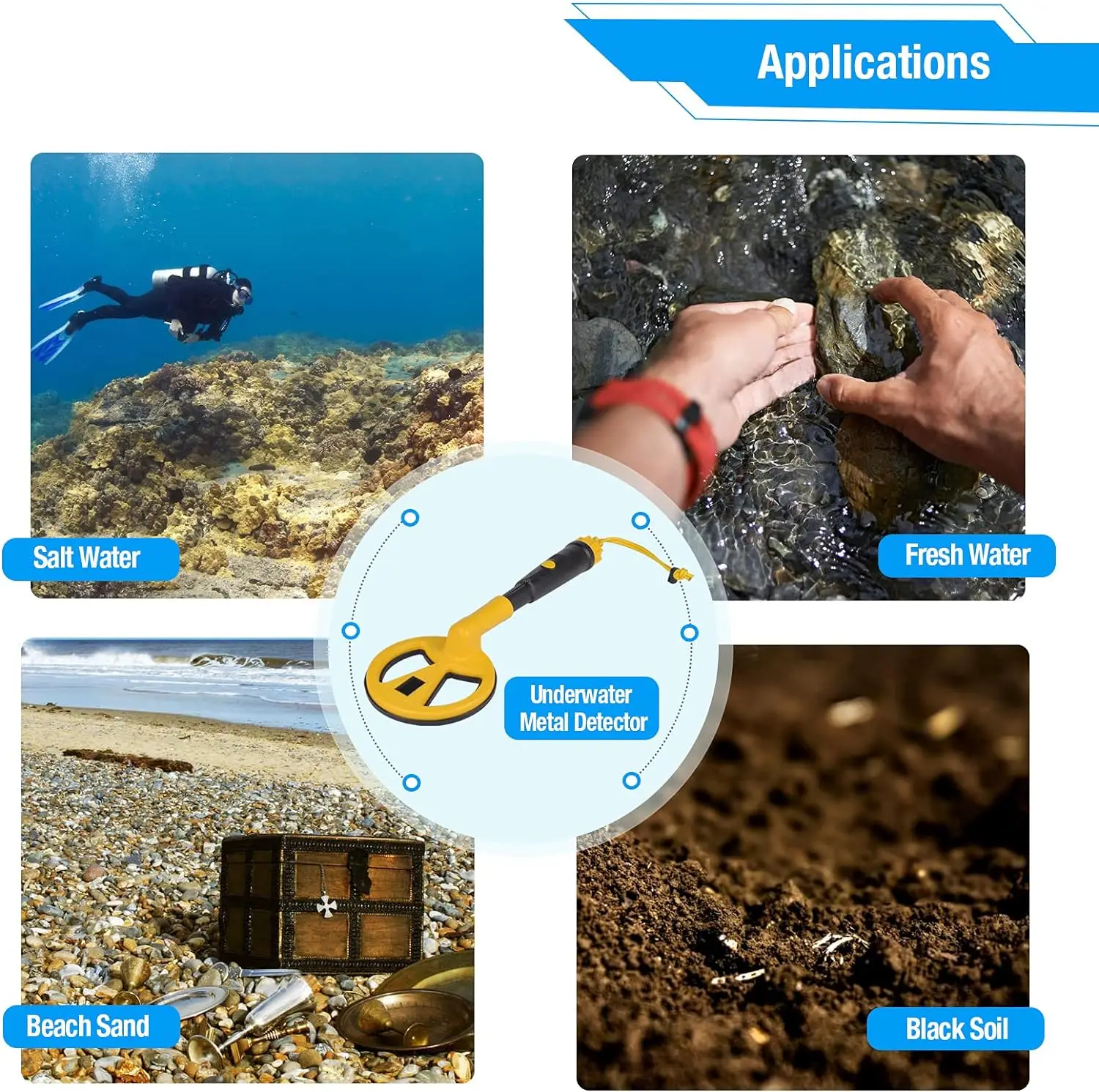 MD-780 MD -790 Pi-iking 750 Fully Waterproof Underwater Metal Detector for Kids and Adults Mini Handheld Pinpointer