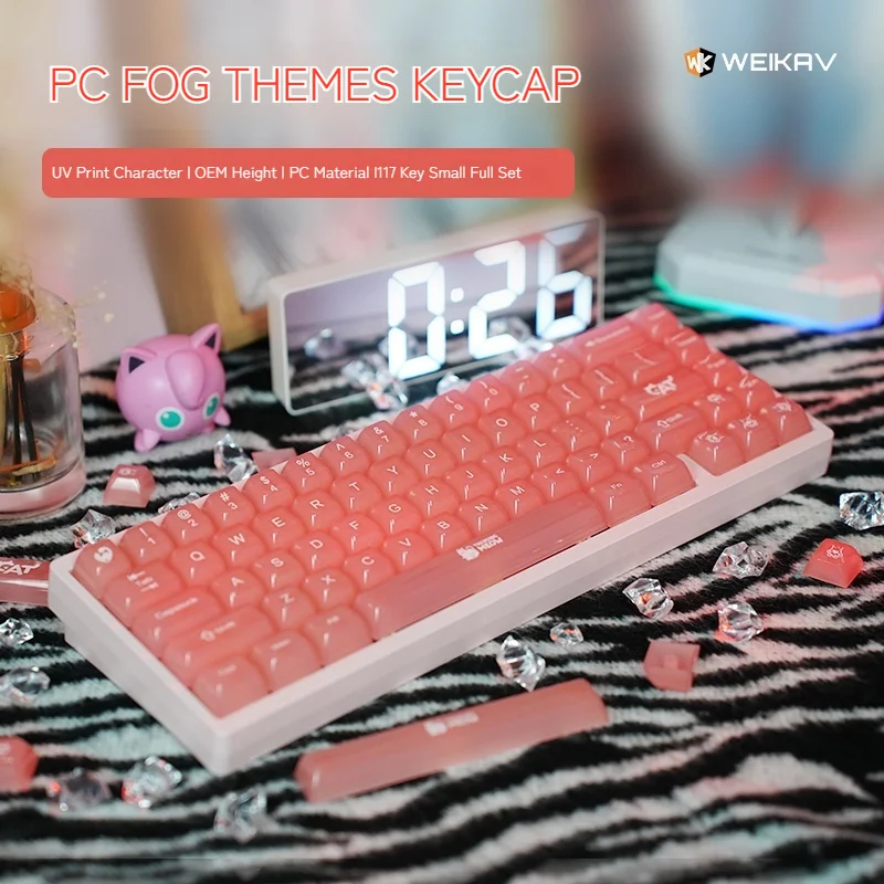 Weikav High Beauty Pink Red Pc Foggy Key Cap Rose Story Meow Star Suitable For 61/68/75/87/98/104 Keyboard Computer Accessories
