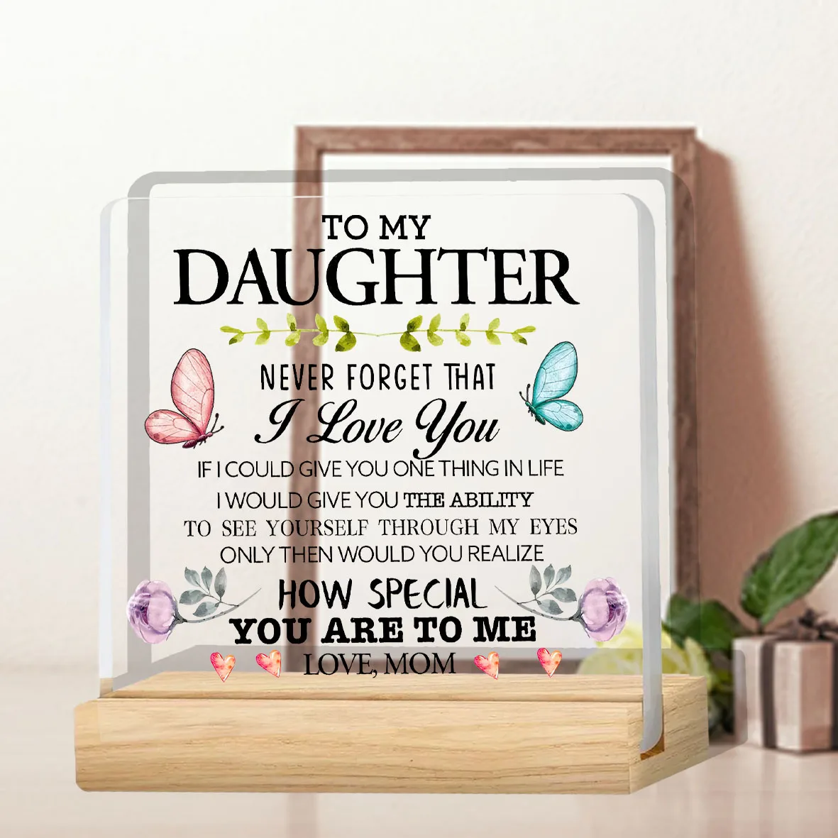 لافتة مكتب من الأكريليك الشفاف مقاس 3.98 × 3.98 بوصة أفكار هدايا للابنة النمو - مثالية لتخرج عيد الميلاد وأعياد الميلاد من أمي #2