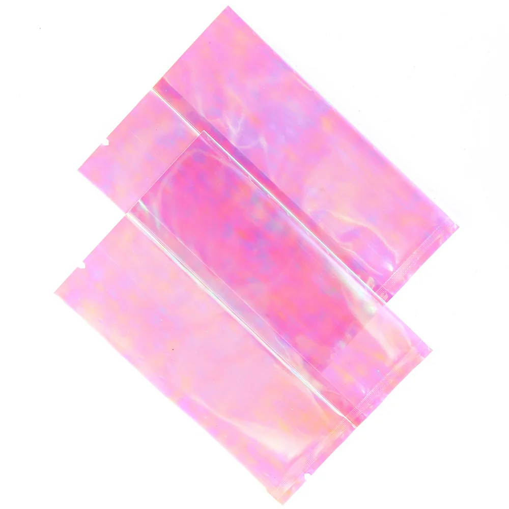 

100Pcs 7x10cm 9x12cm Holographic Pink Mini Sachet Heat Sealable Open Top Vacuum Transparent Cookies Plastic Packaging Bags