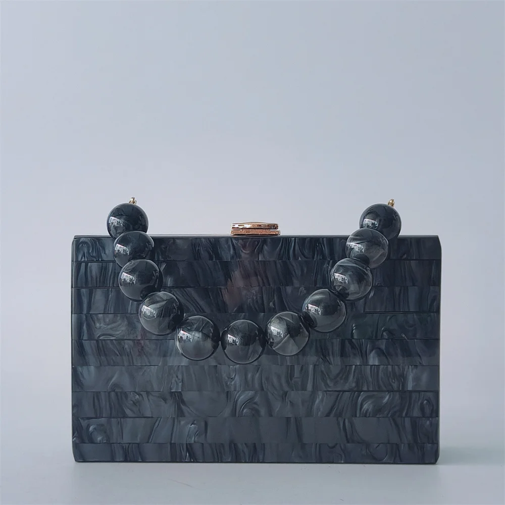 

Lady Pearl Black Female Flap Shoulder Oblique Span Banquet Clutch Handbag Women Striped Splicing Purse Pearlescent Acrylic Bag