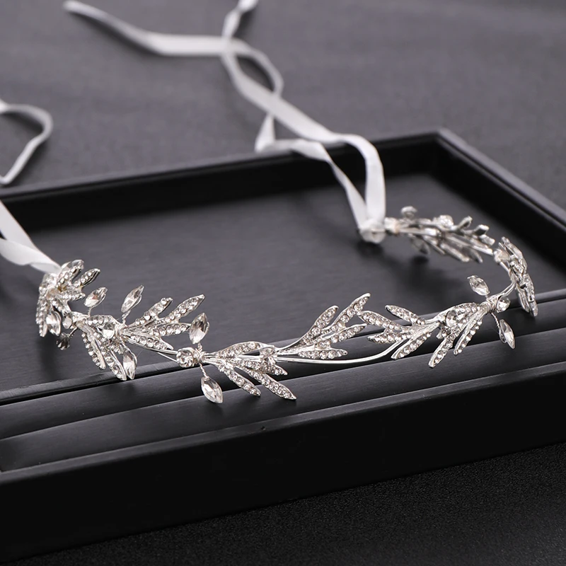 Wedding Hair Accessories Silver color Crystal Headband And Crown Leaf Rhinestone Wedding Headband Hair Band Bride Female  Tiara