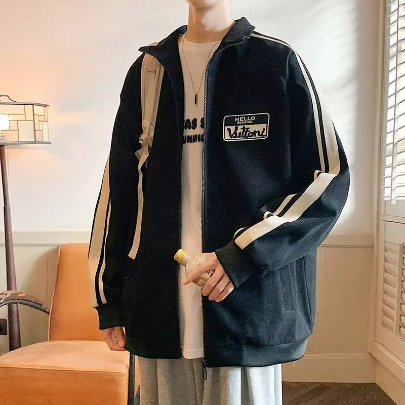 Giacca con colletto da uomo primavera e autunno giacca patchwork ampia abbigliamento casual da uomo